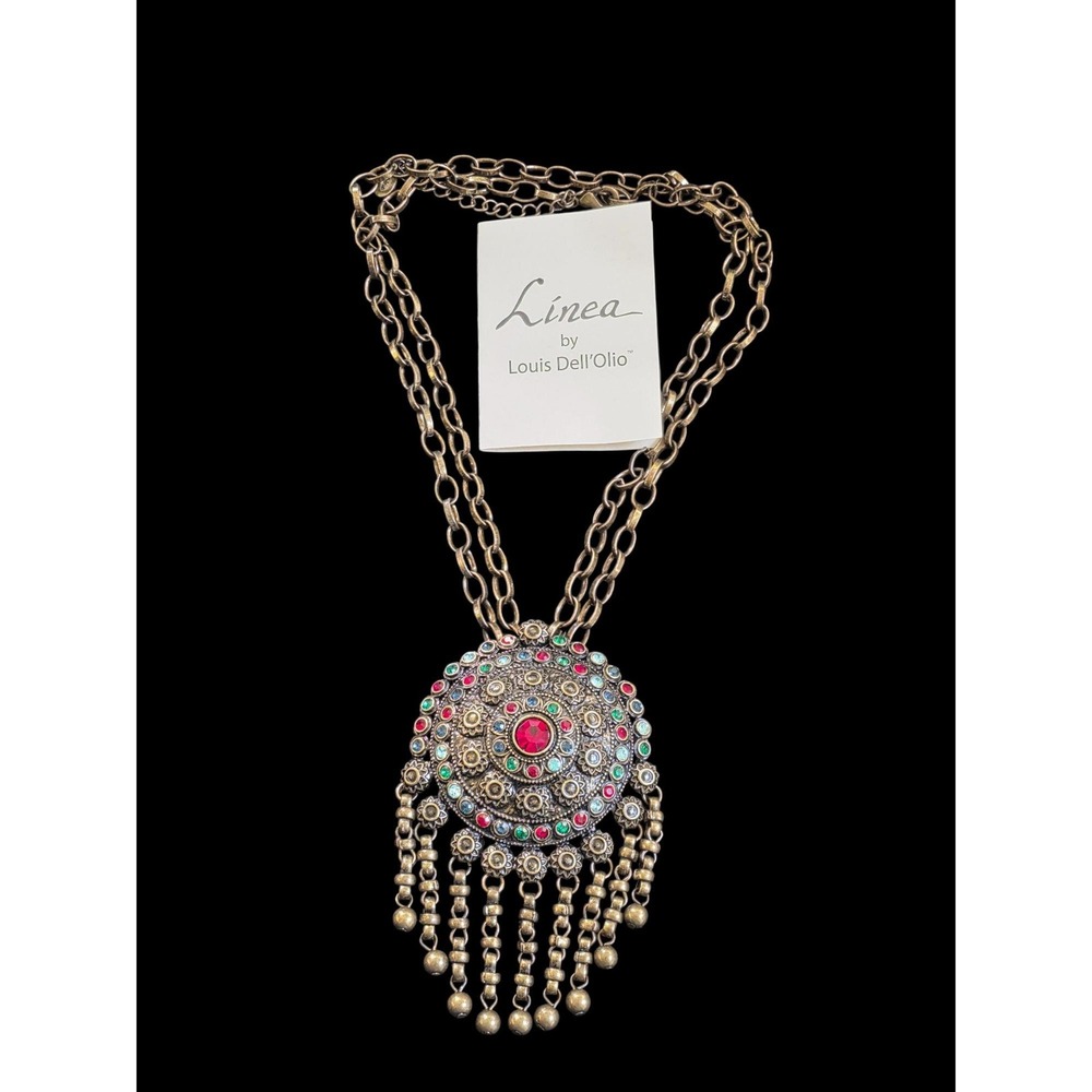 Linea by Louis Dell'Olio India Pendant Colorful Crystal Necklace Dangles Vtg